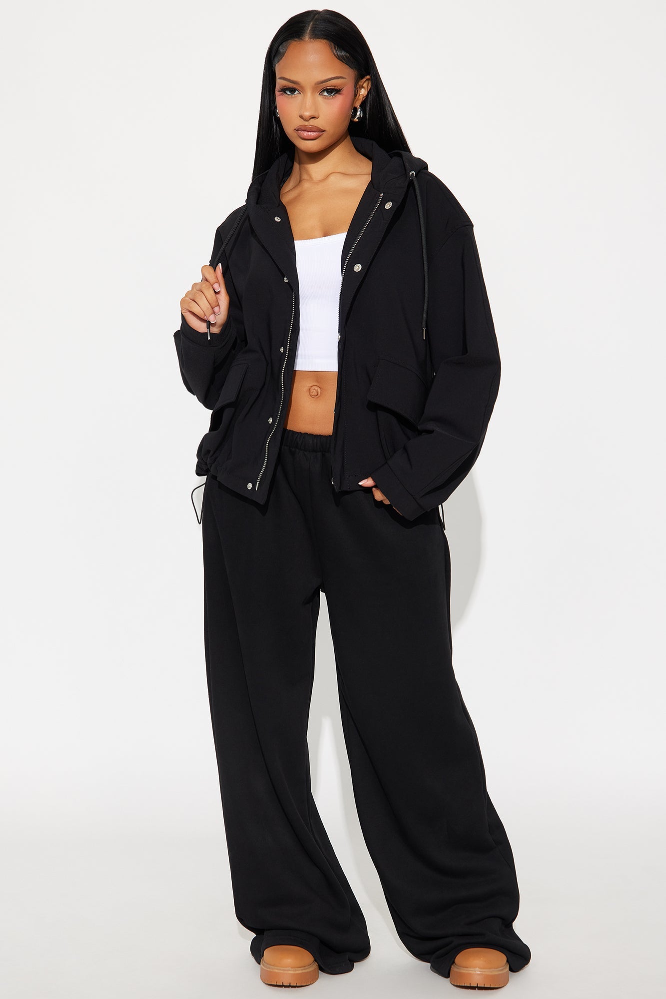 Aiden Nylon Blend Hooded Jacket - Black