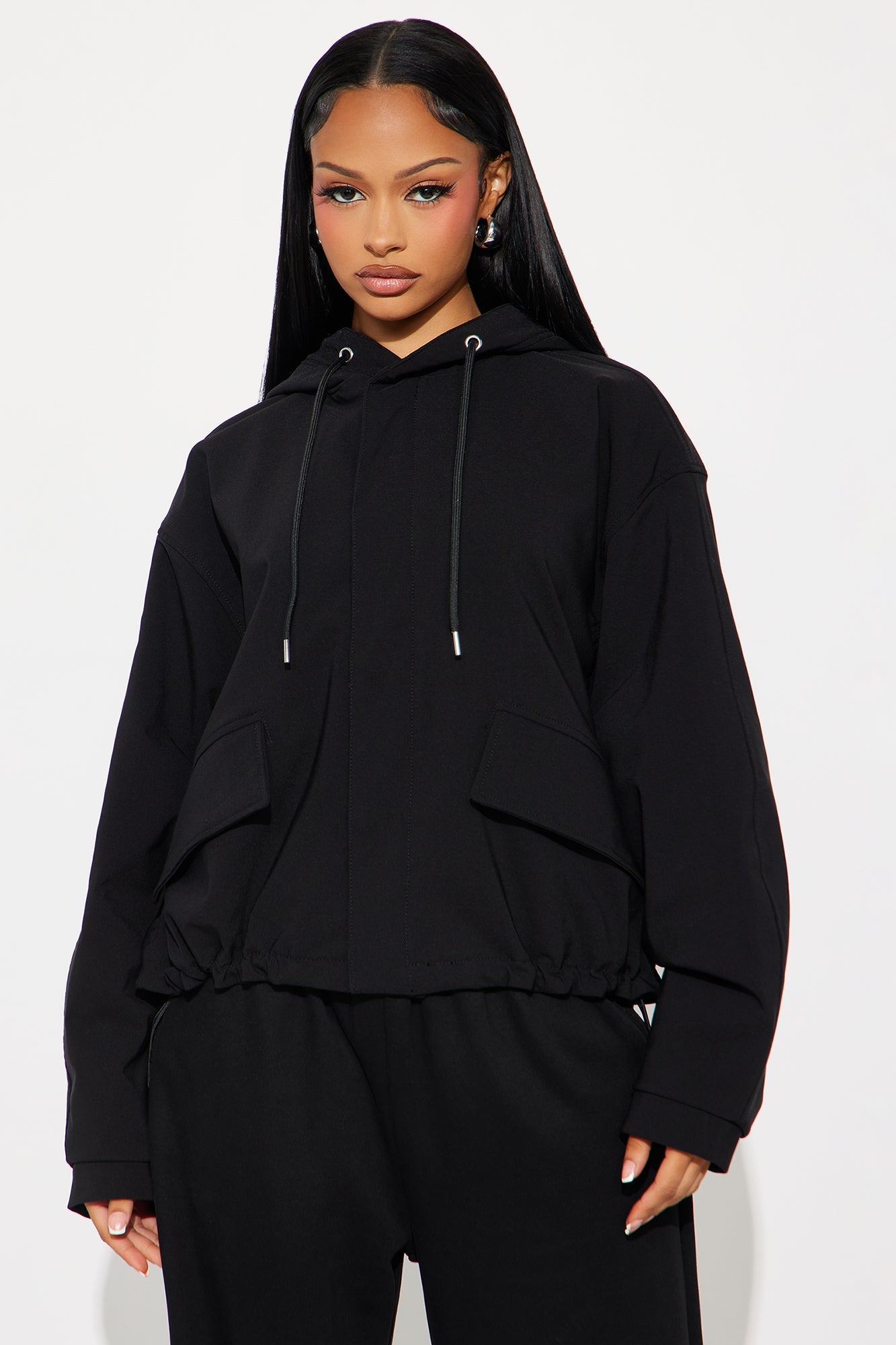 Aiden Nylon Blend Hooded Jacket - Black