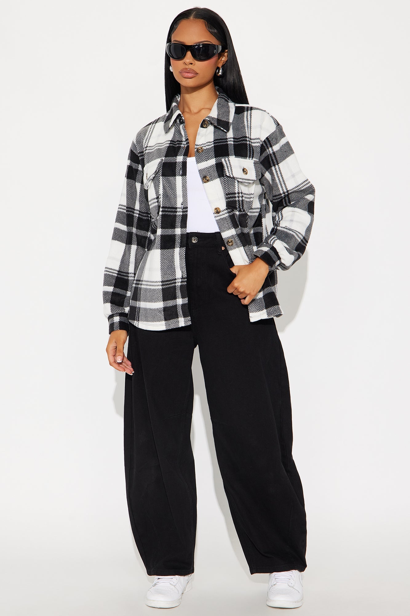 Dana Plaid Long Shacket - Black/White