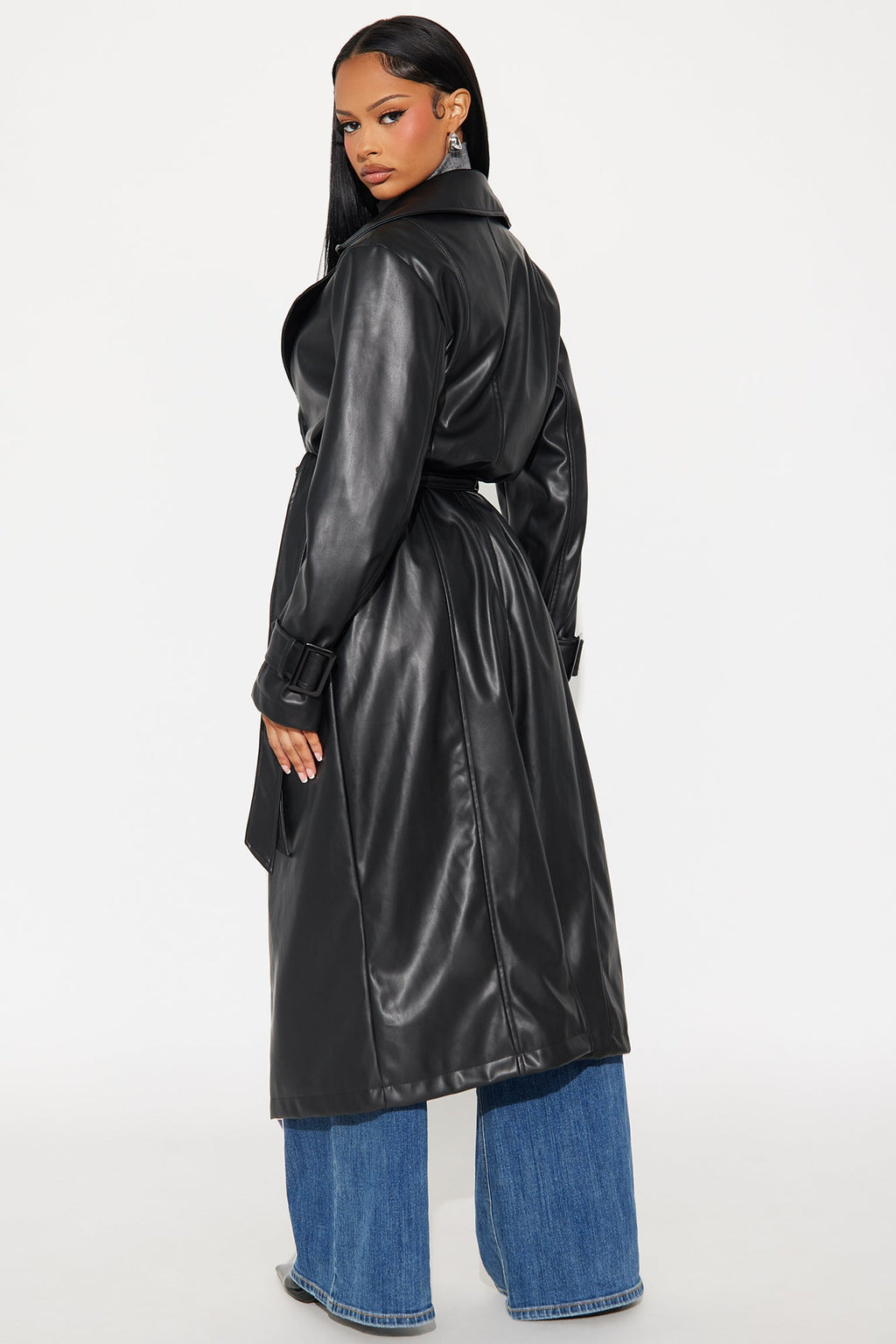 Power Moves Faux Leather Trench - Black 