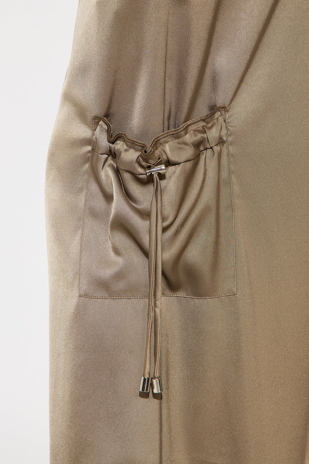 Brielle Satin Wide Leg Cargo Pant 33″ - Olive 