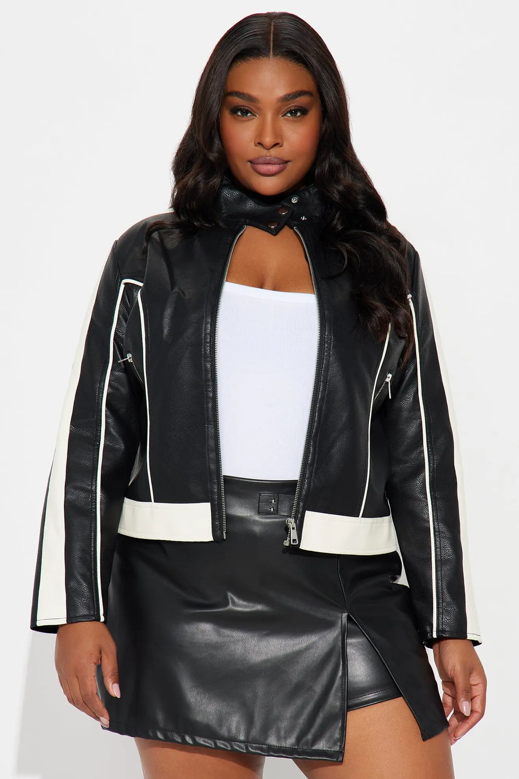 Makayla Faux Leather Moto Jacket - Black/combo 