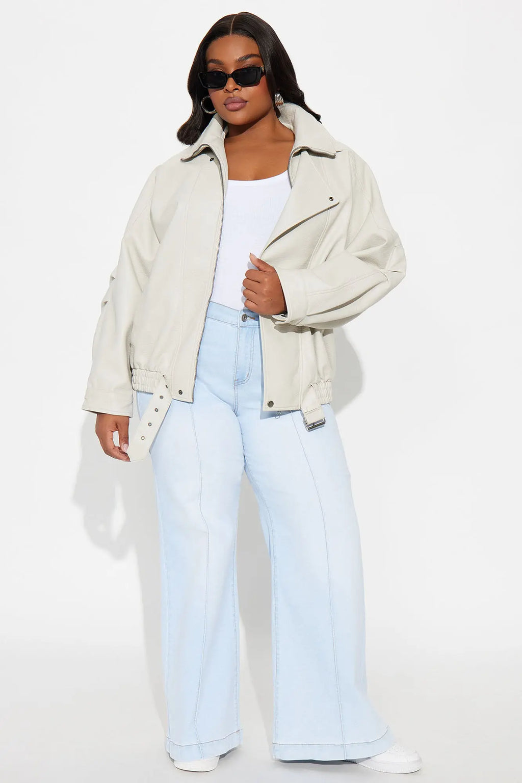 Harlem Faux Leather Moto Jacket - Stone 