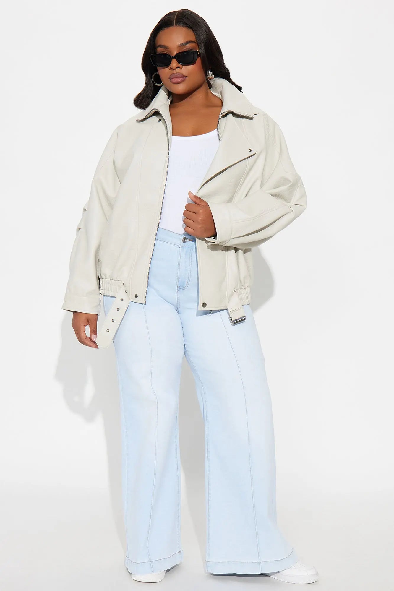 Harlem Faux Leather Moto Jacket - Stone 