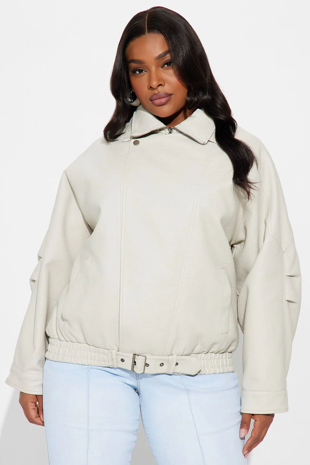 Harlem Faux Leather Moto Jacket - Stone 