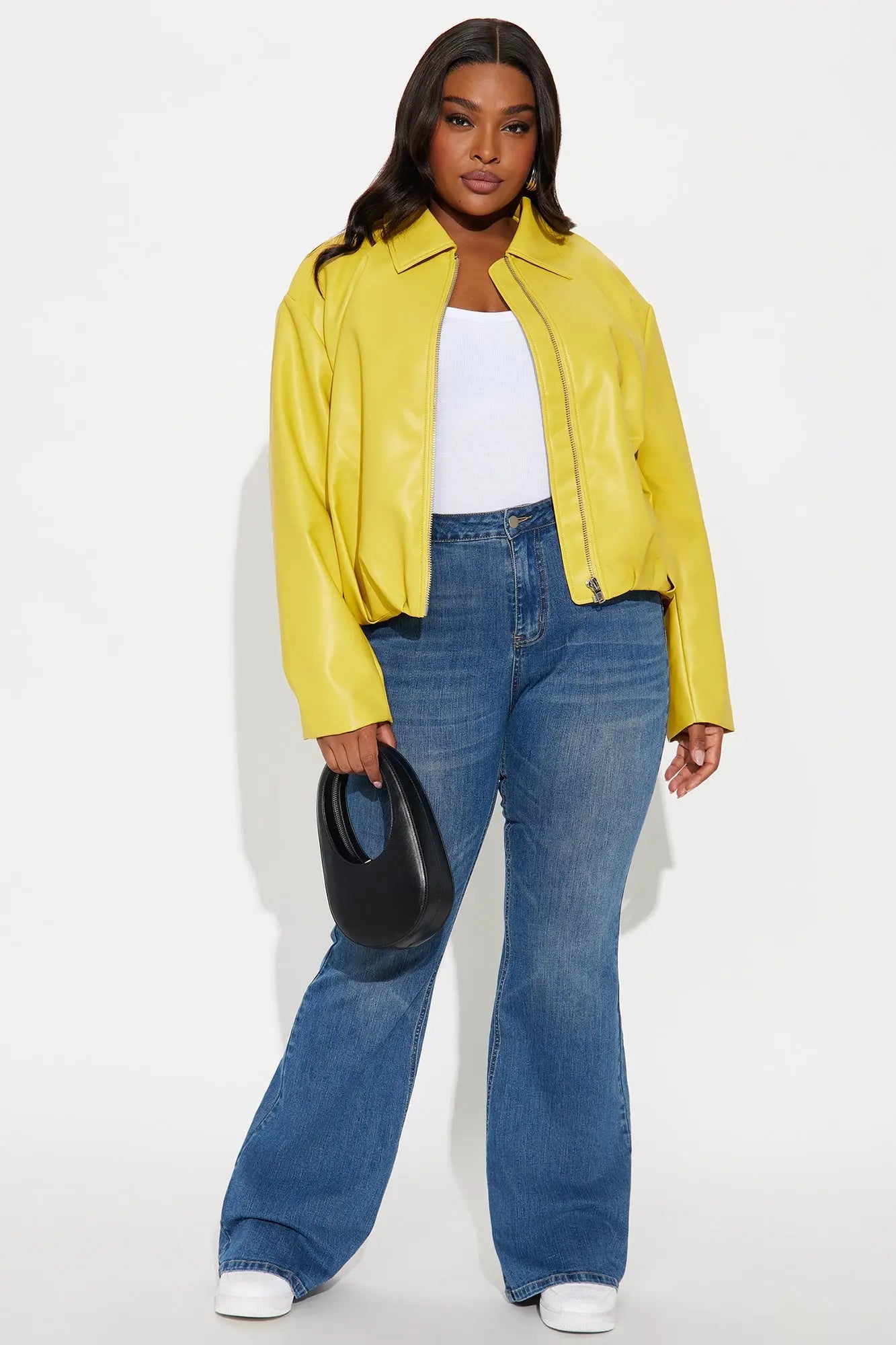 Iman It Girl Faux Leather Bomber Jacket - Yellow 