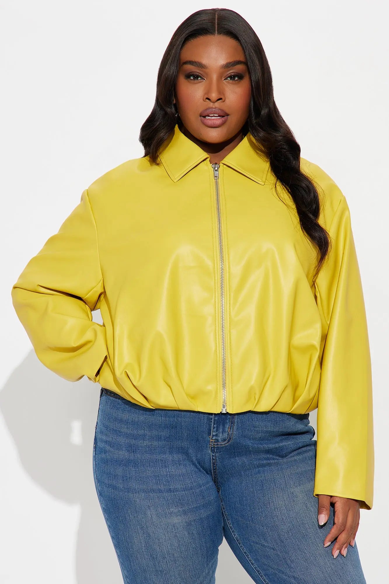 Iman It Girl Faux Leather Bomber Jacket - Yellow 