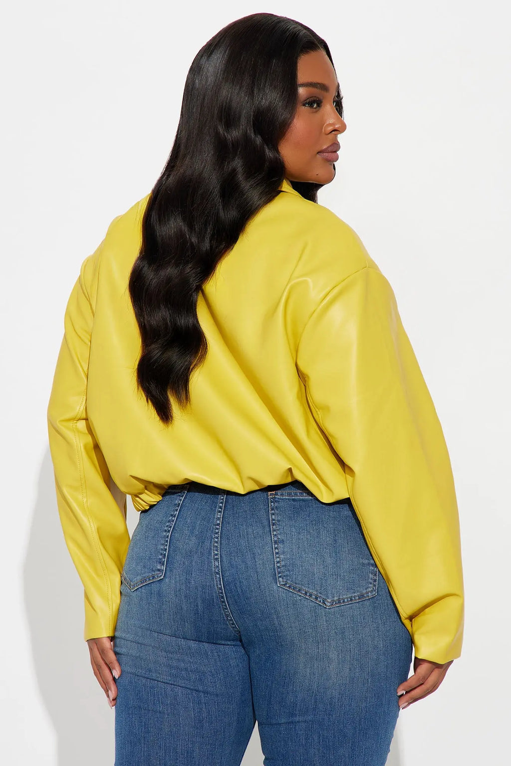 Iman It Girl Faux Leather Bomber Jacket - Yellow 