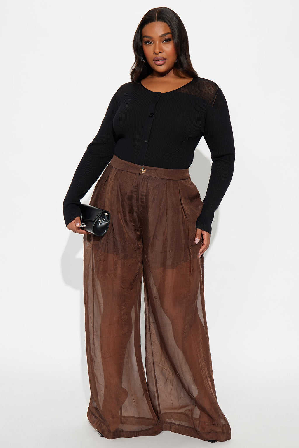 Hollie Wide Leg Organza Pant - Chocolate 