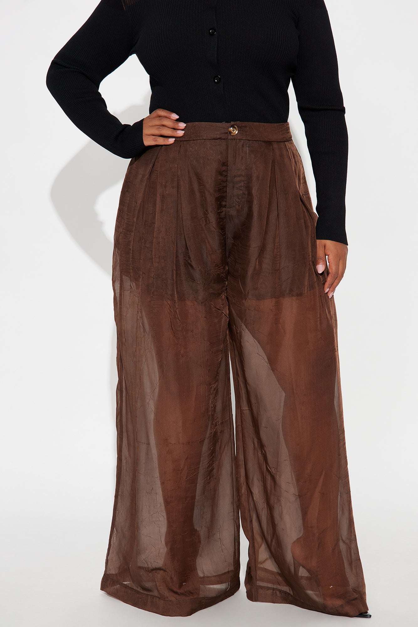 Hollie Wide Leg Organza Pant - Chocolate 