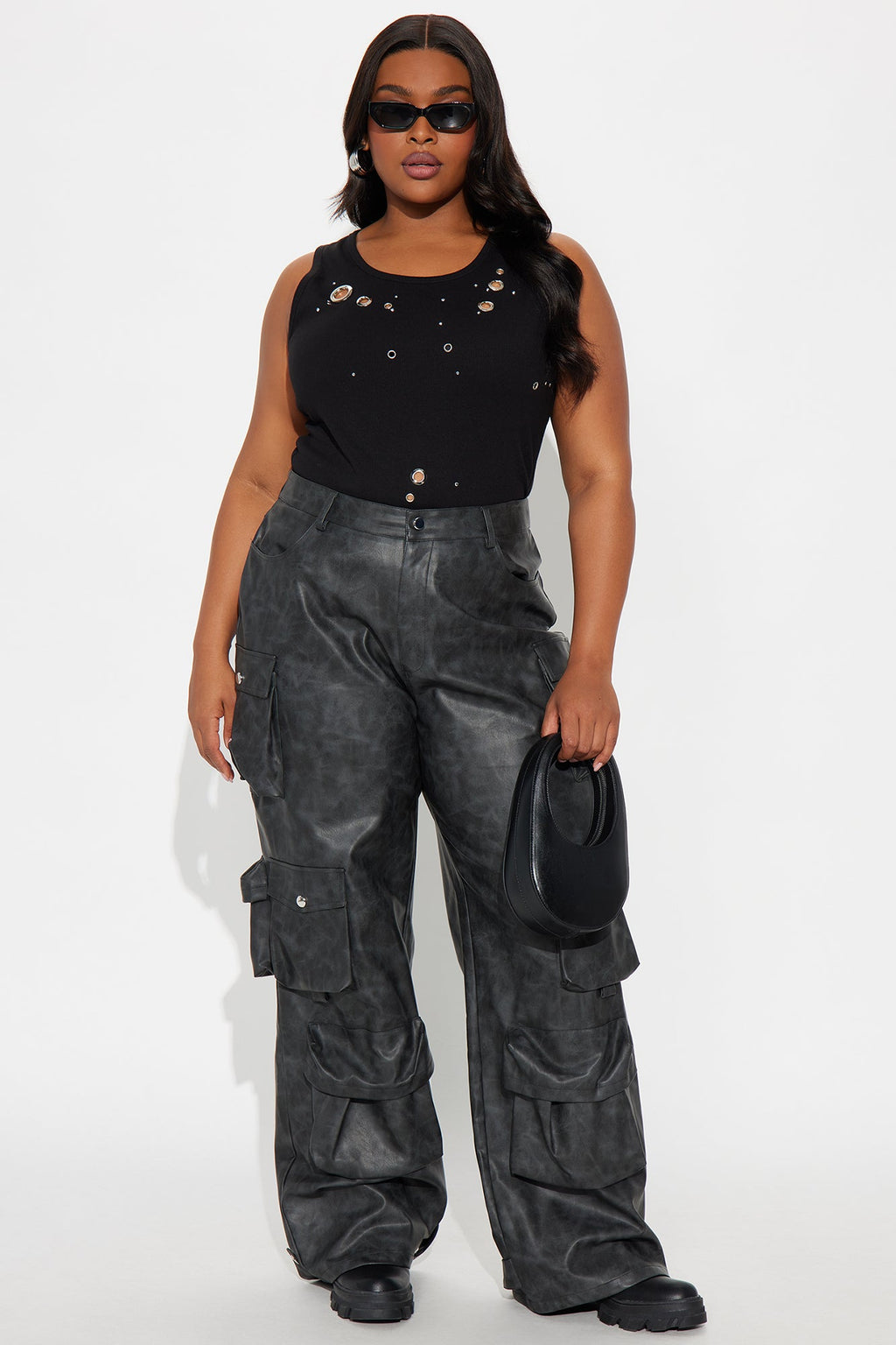 Weekend Warrior Washed Faux Leather Cargo Pant - Black Wash 