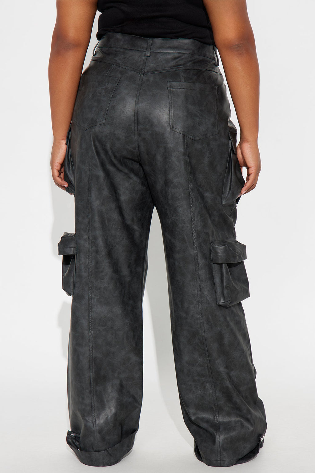 Weekend Warrior Washed Faux Leather Cargo Pant - Black Wash 
