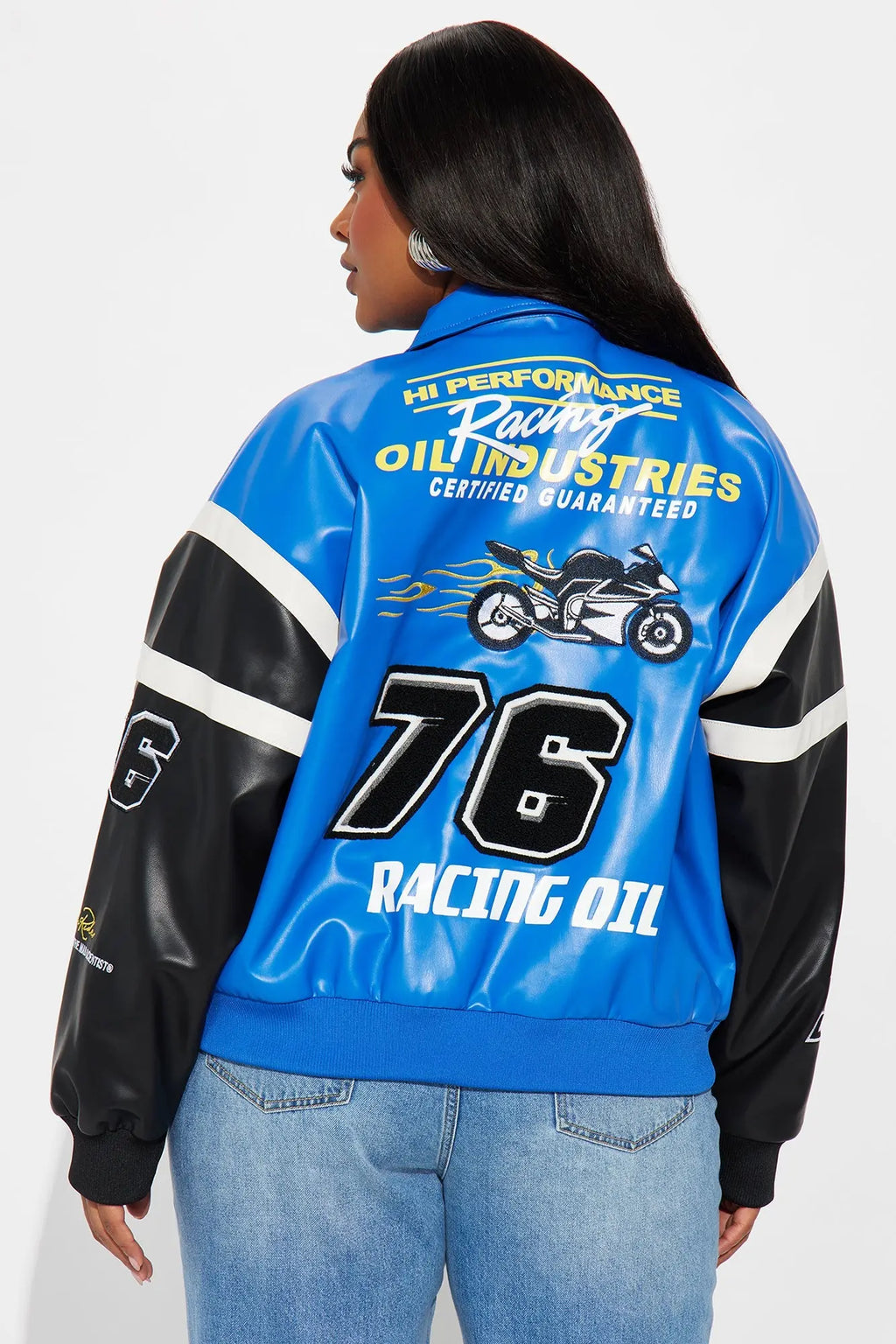 Take The Lead Faux Leather Bomber Jacket - Royal/combo 