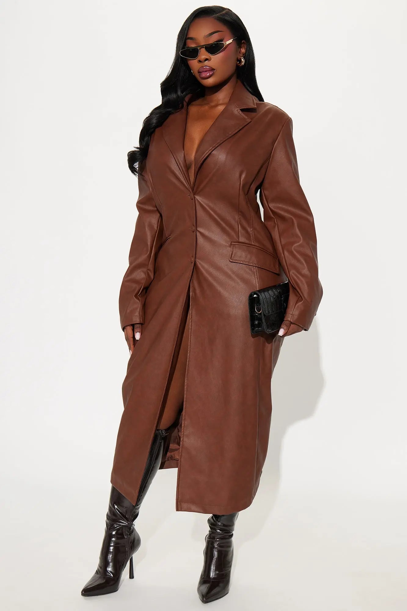 Taking Up Space Faux Leather Coat - Cognac 