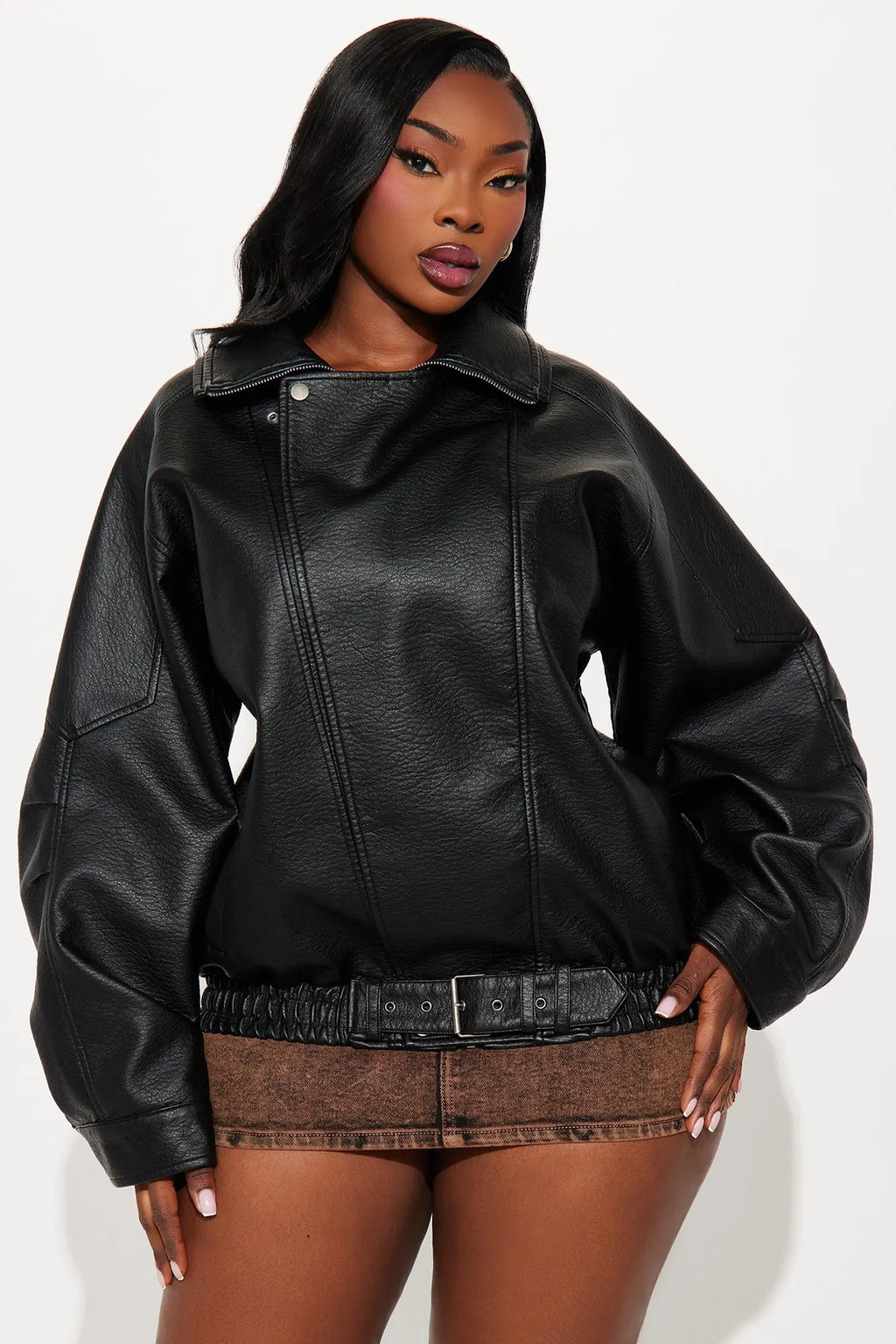 Harlem Faux Leather Moto Jacket - Black 