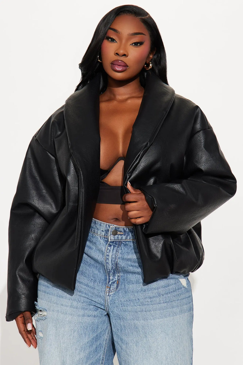 Kiara Faux Leather Jacket - Black 