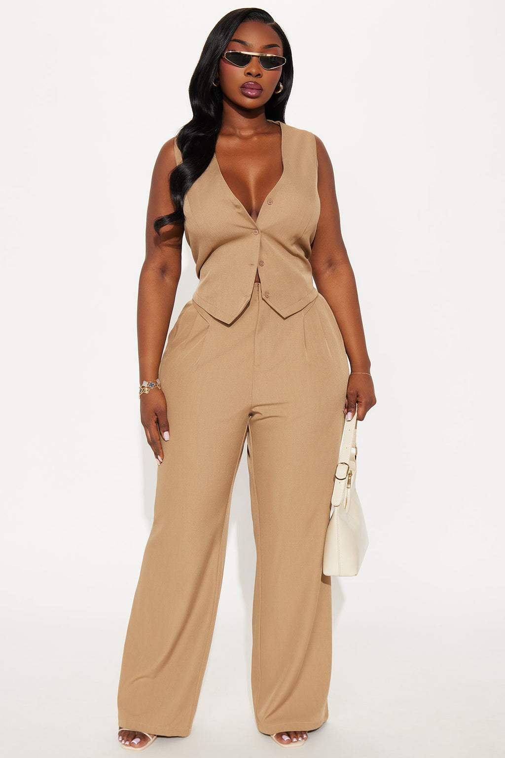 Business Plan Pleated Wide Leg Trouser Pant 32″ - Khaki 