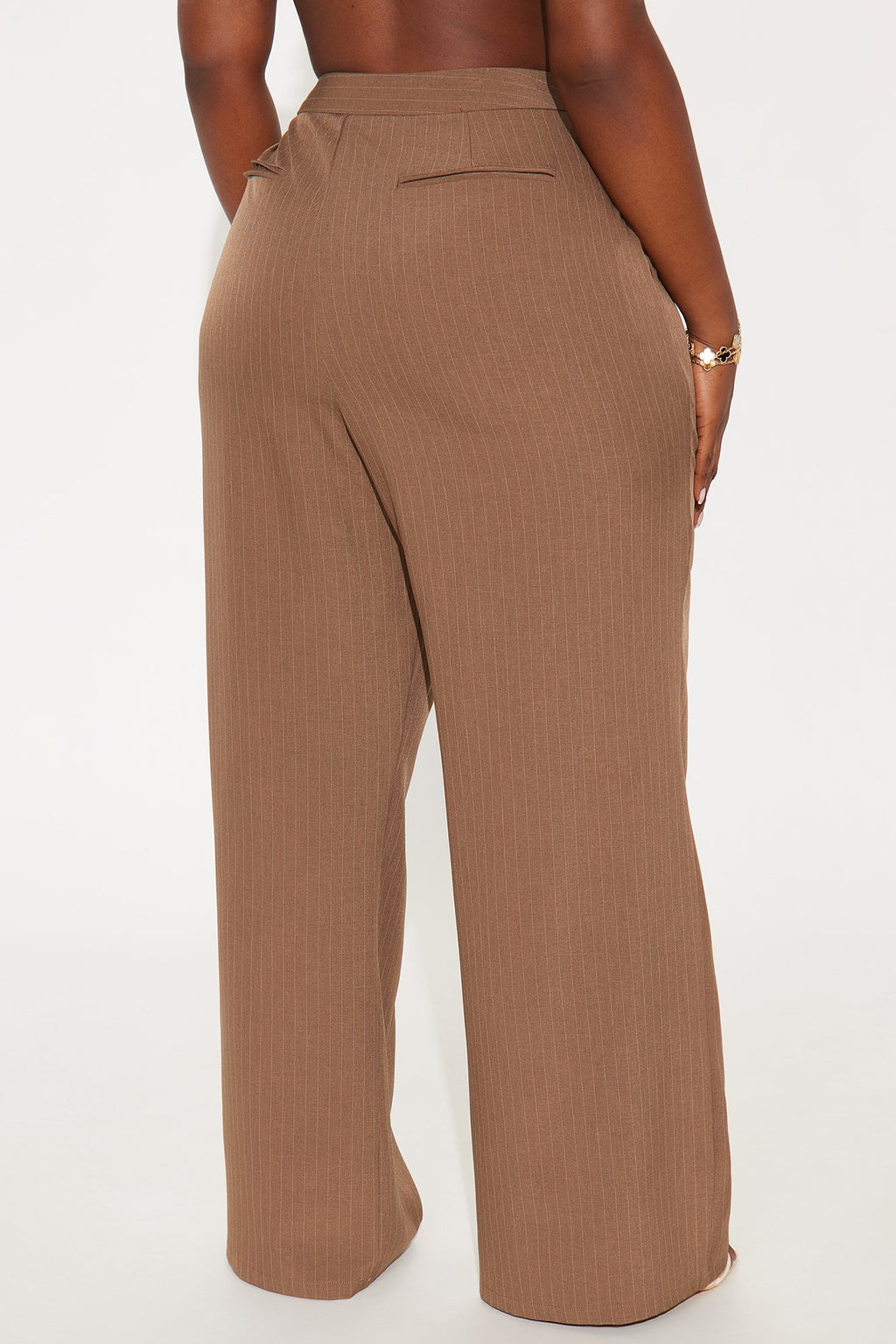 Alrina Crepe Woven Pinstripe Trouser Pant 33 - Mocha/combo 
