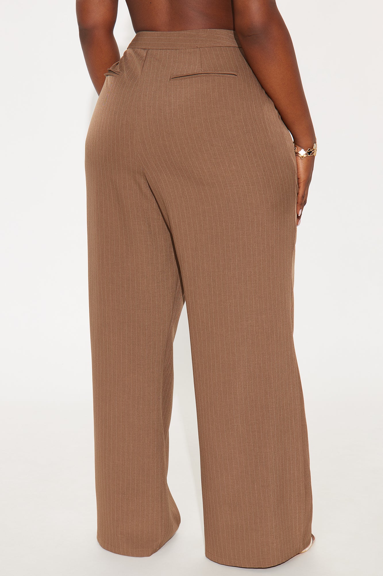 Alrina Crepe Woven Pinstripe Trouser Pant 33 - Mocha/combo 