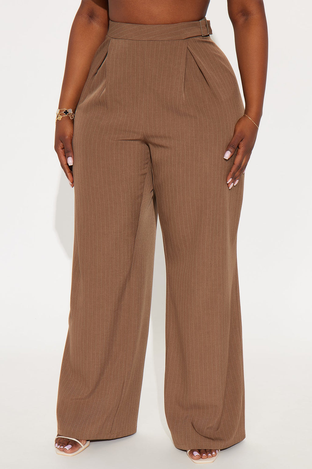 Alrina Crepe Woven Pinstripe Trouser Pant 33 - Mocha/combo 