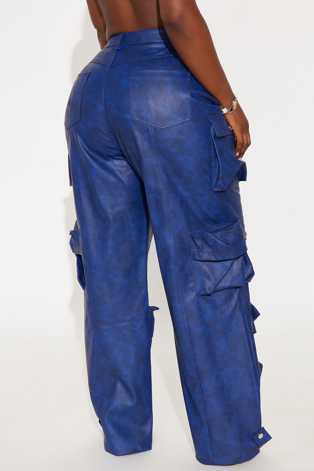 Weekend Warrior Washed Faux Leather Cargo Pant - Blue 