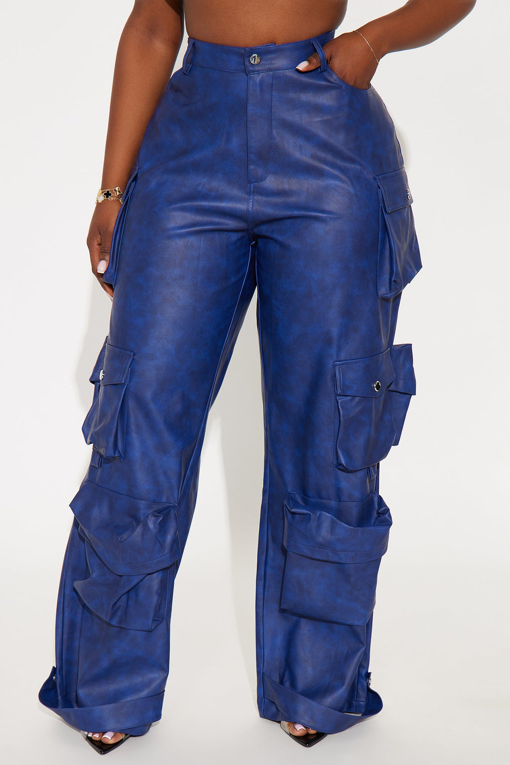 Weekend Warrior Washed Faux Leather Cargo Pant - Blue 