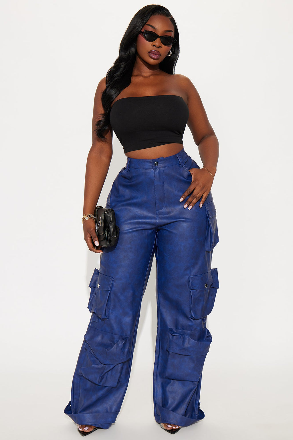 Weekend Warrior Washed Faux Leather Cargo Pant - Blue 
