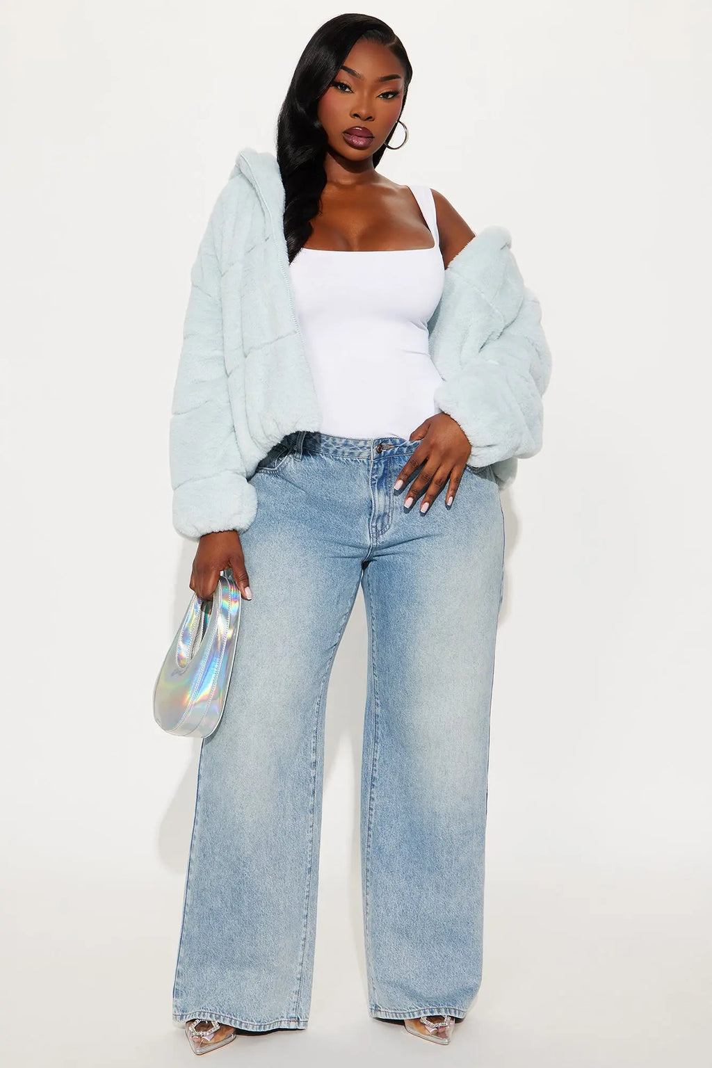 Leah Faux Fur Jacket - Blue 