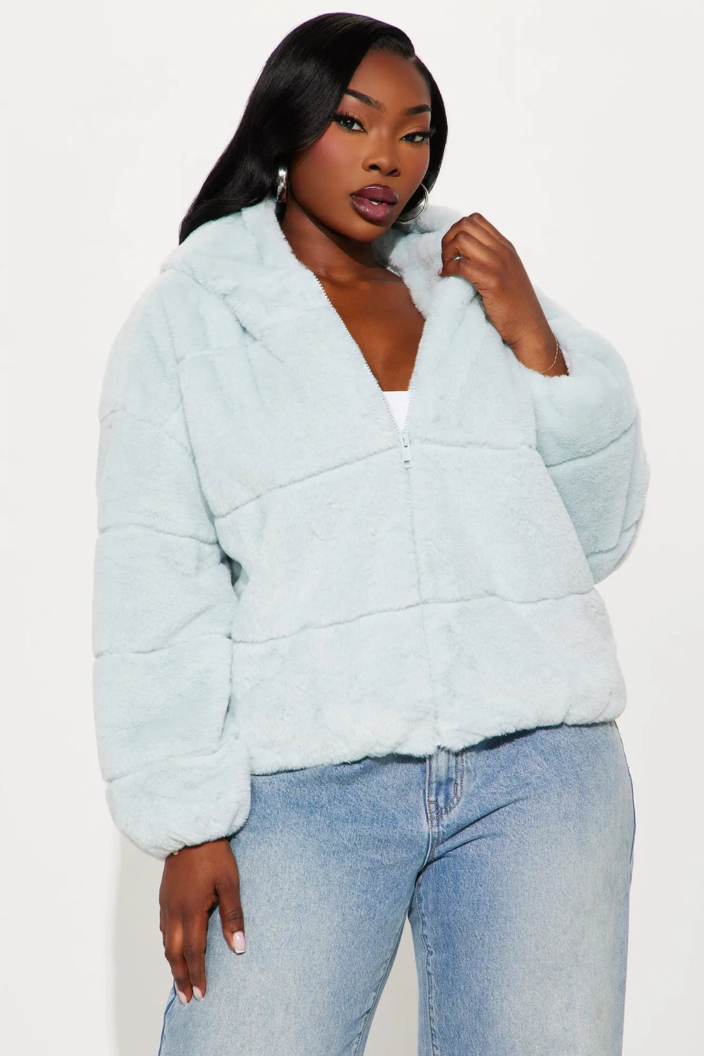 Leah Faux Fur Jacket - Blue 