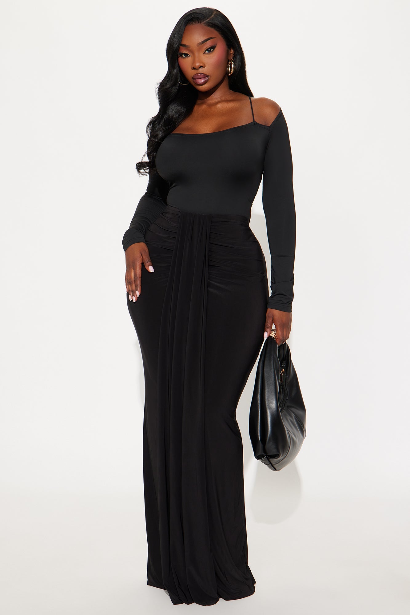 All Dressed Up Draped Maxi Skirt - Black