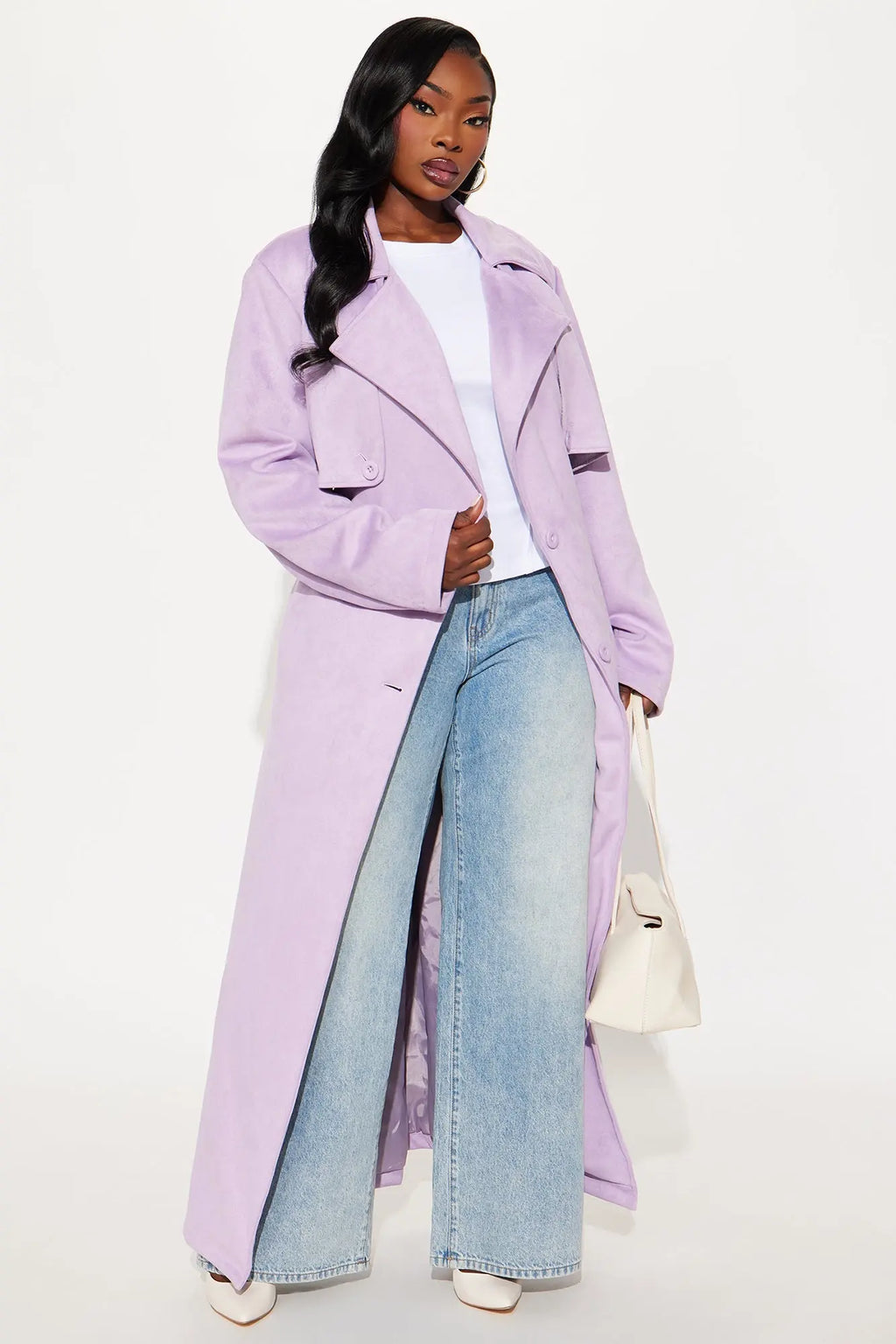 Topic of Conversation Faux Suede Trench Coat - Lavender 