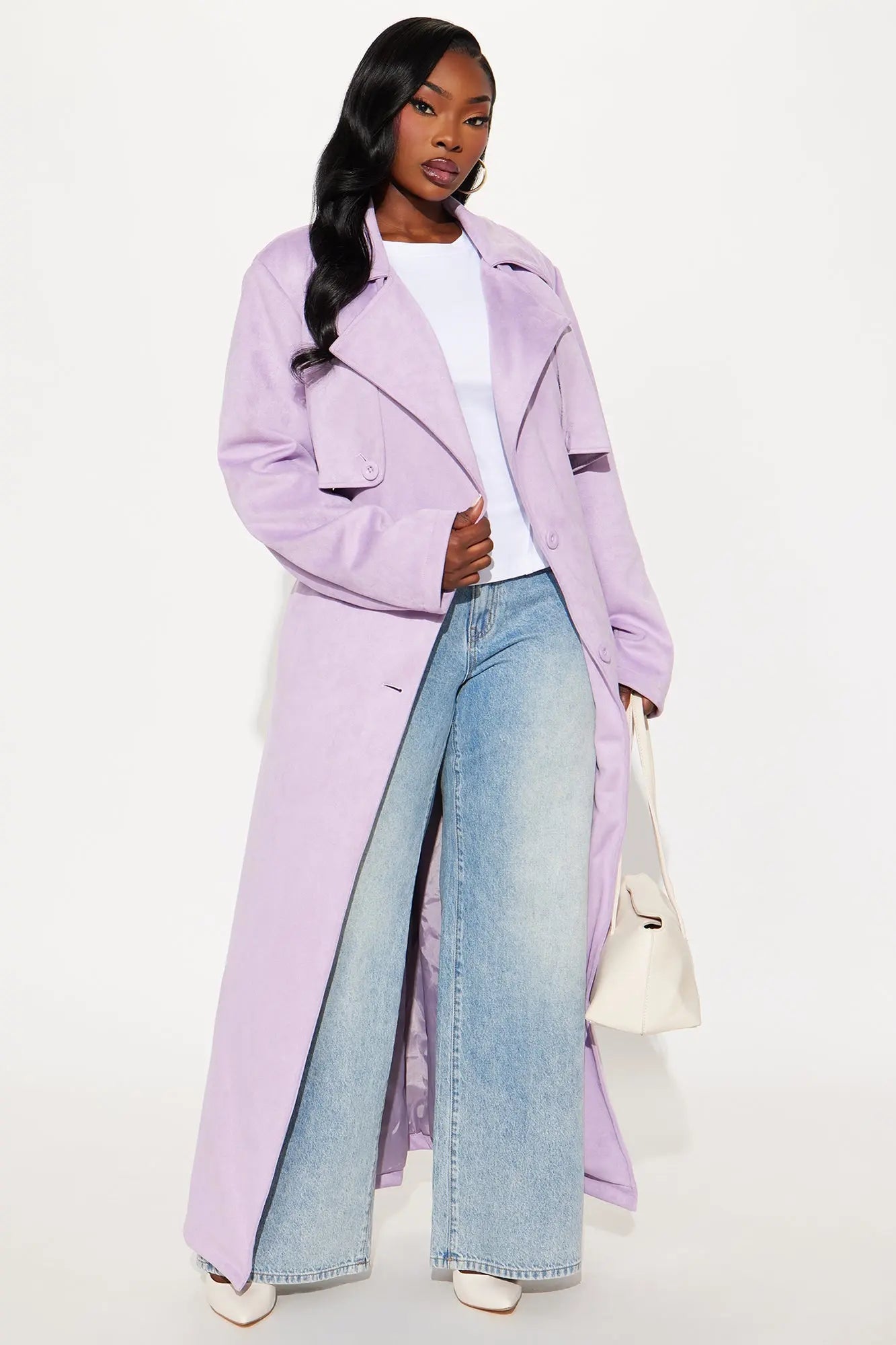 Topic of Conversation Faux Suede Trench Coat - Lavender 