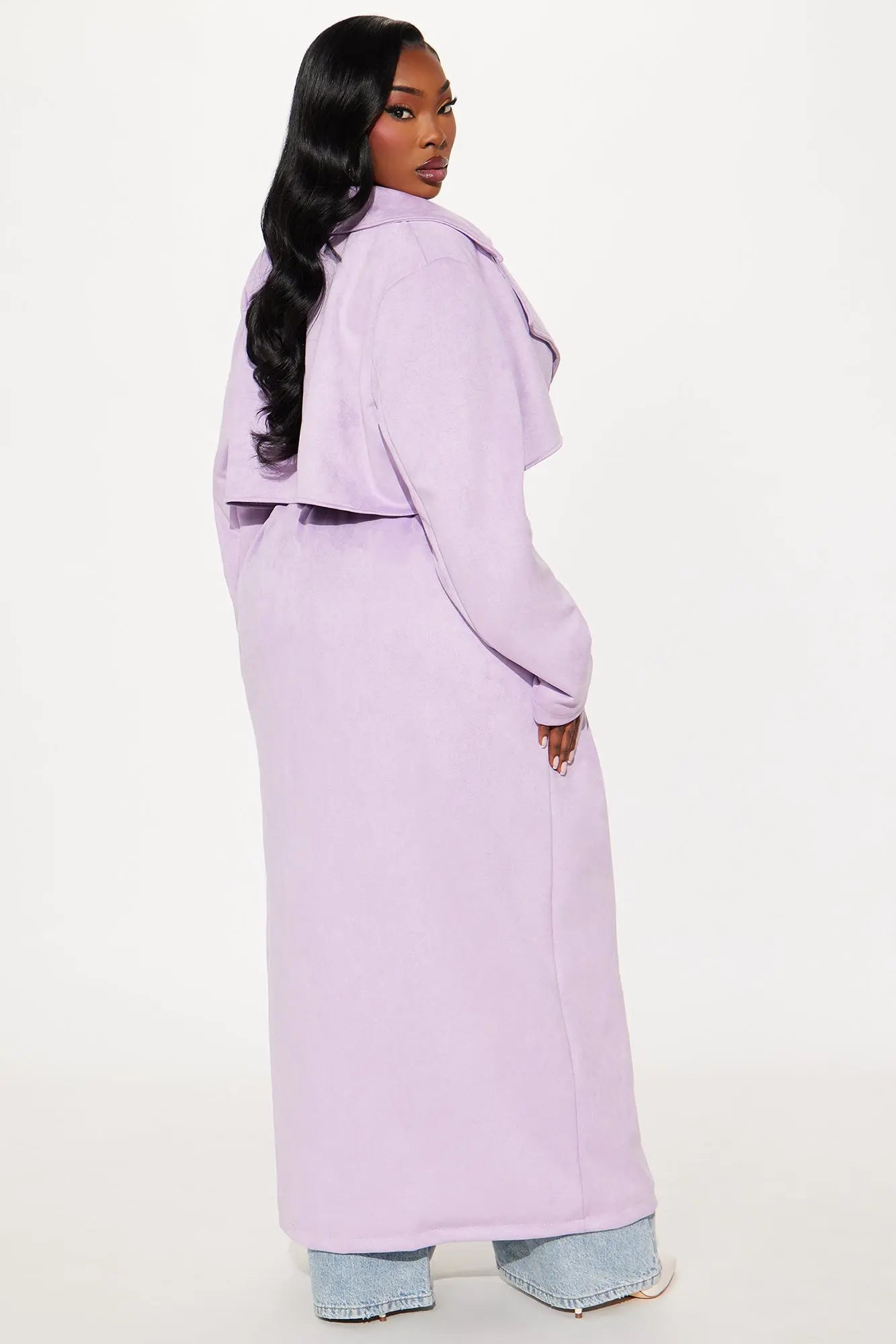 Topic of Conversation Faux Suede Trench Coat - Lavender 