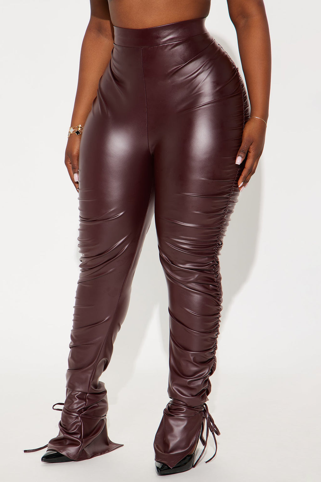 Heat Wave Faux Leather Stacked Legging - Plum 
