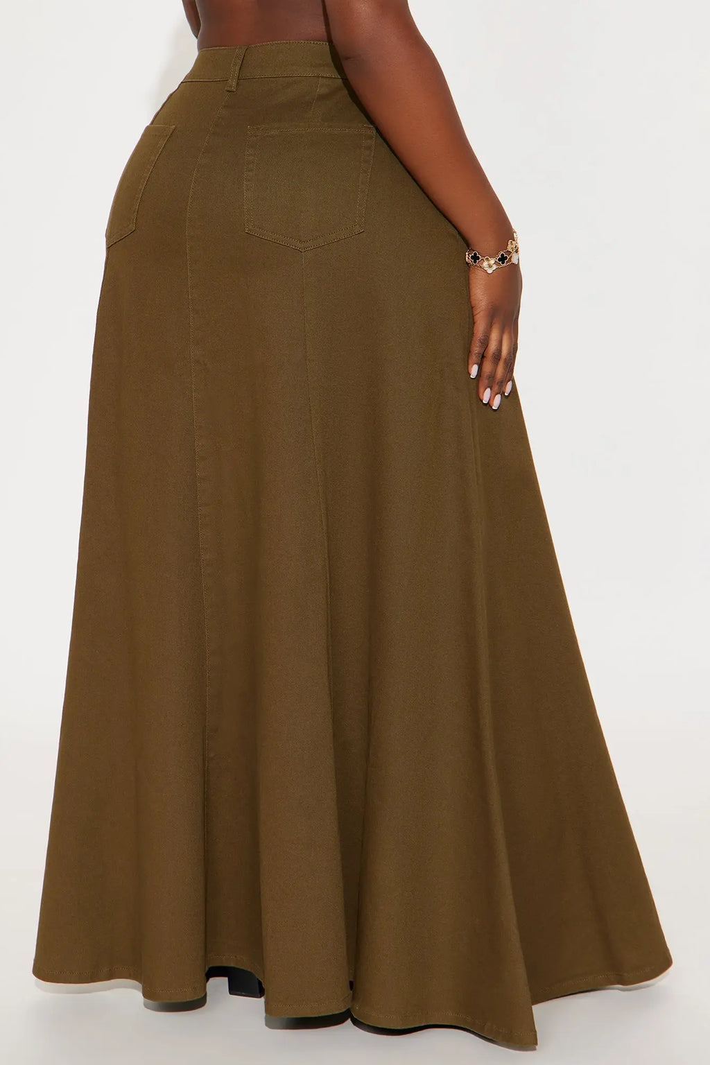 Make You Stay Twill Maxi Skirt - Olive 