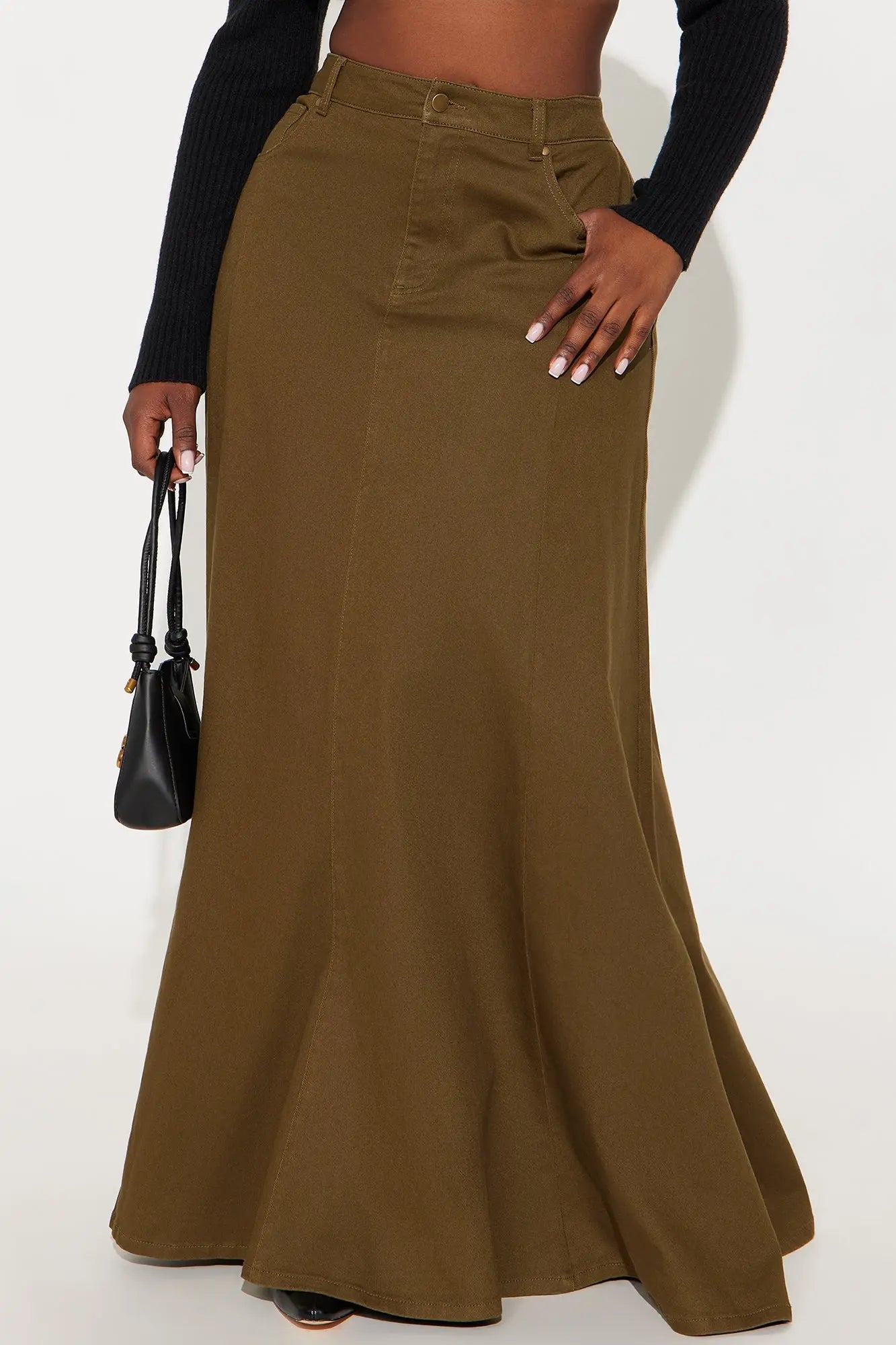 Make You Stay Twill Maxi Skirt - Olive 