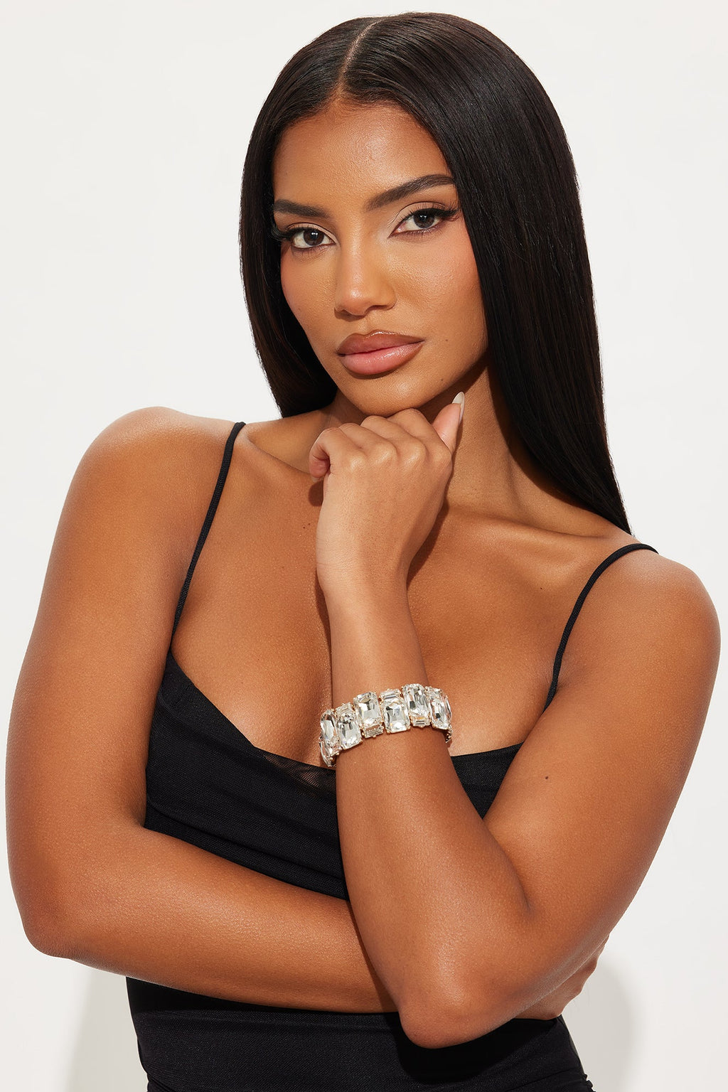 Royal Spark Rhinestone Stretch Cuff Bracelet - Gold