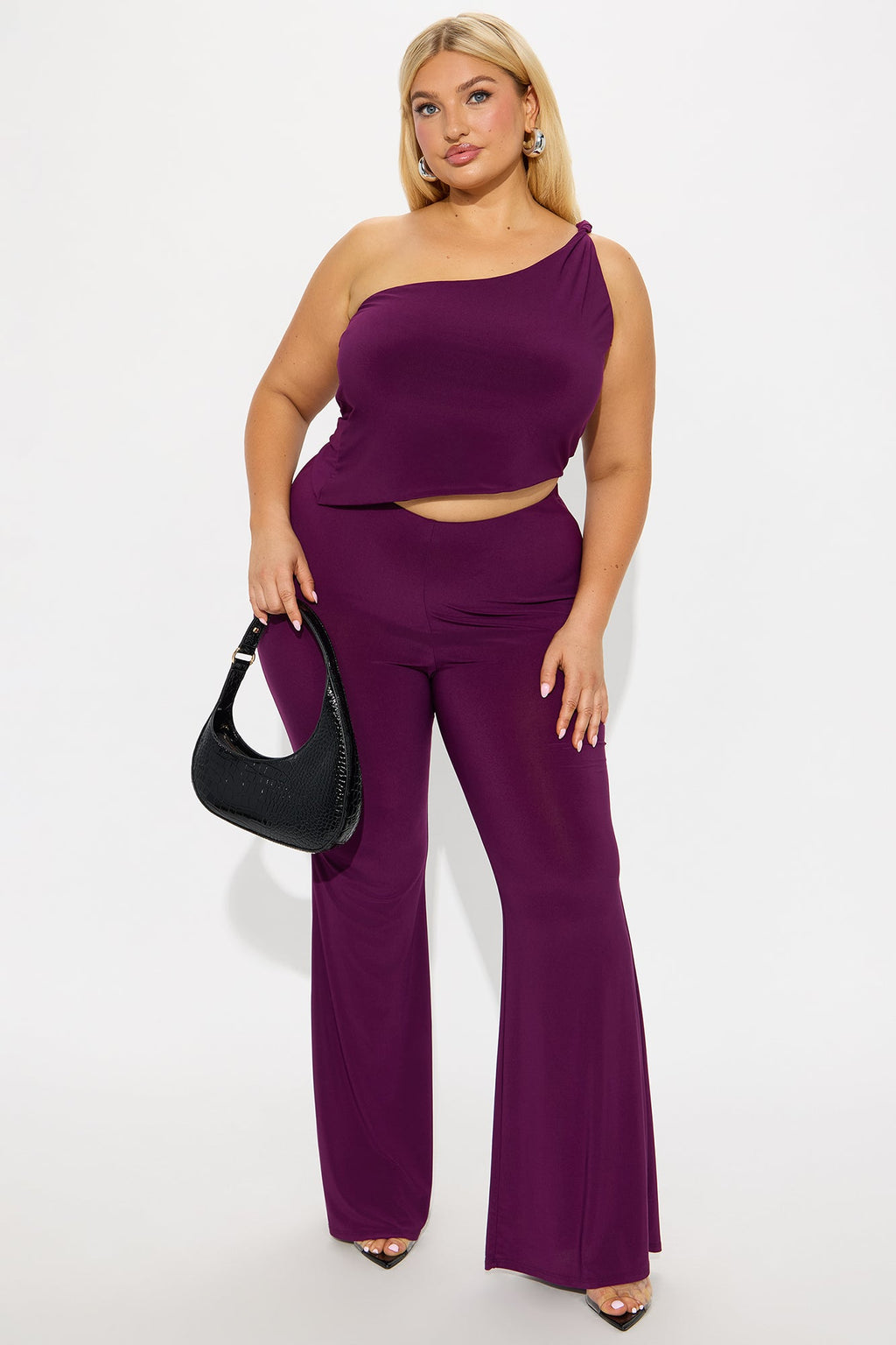 Lisa One Shoulder Pant Set - Plum 