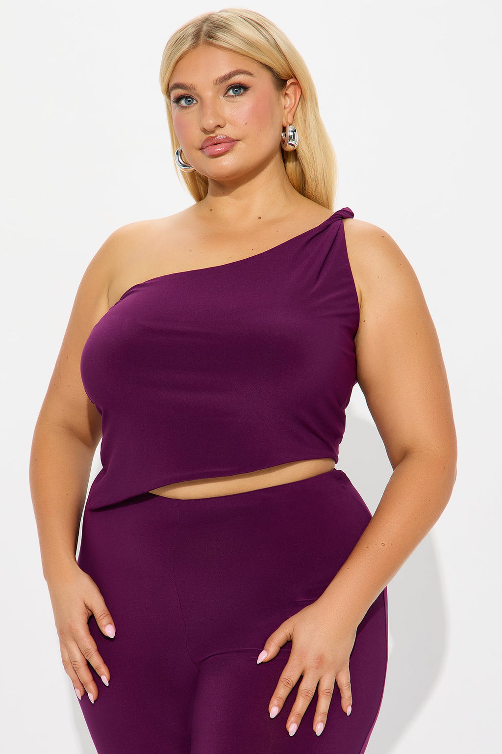 Lisa One Shoulder Pant Set - Plum 