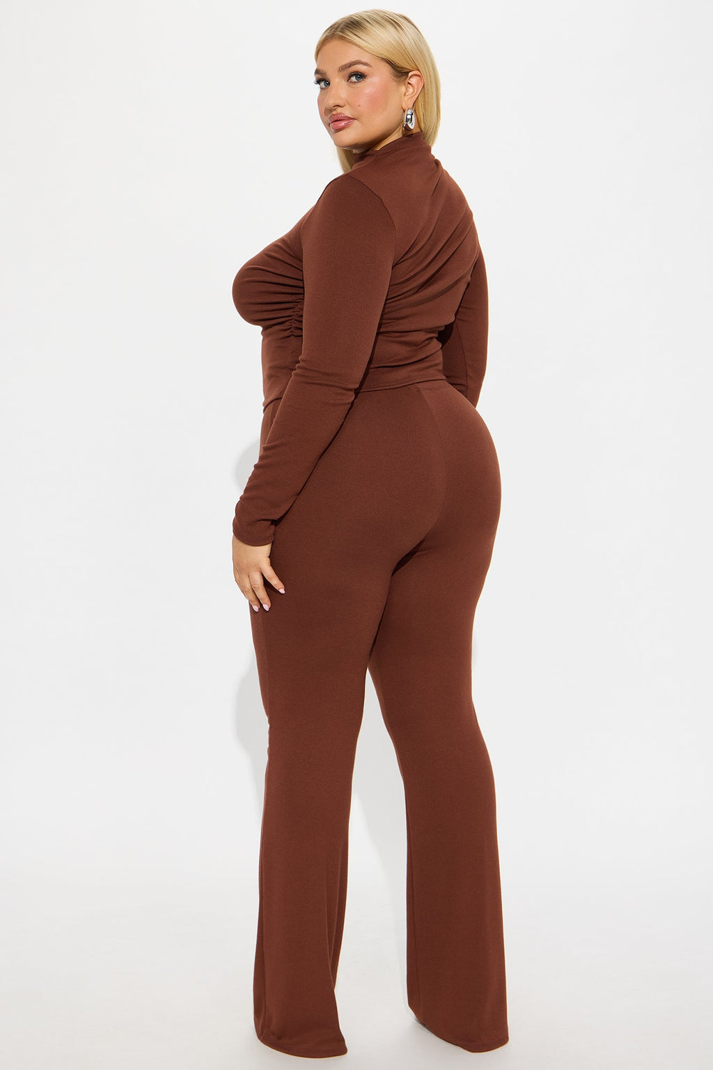 So Sexy Mockneck Flare Leg Pant Set - Brown