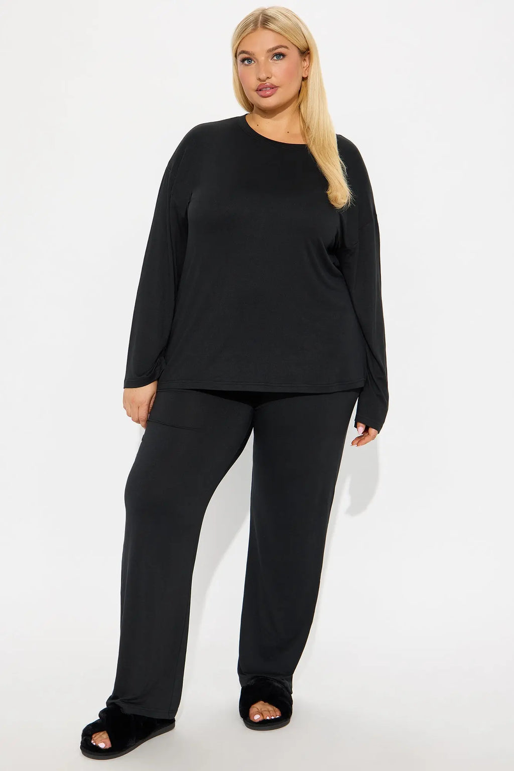Relax Mood Long Sleeve PJ Pant Set - Black 