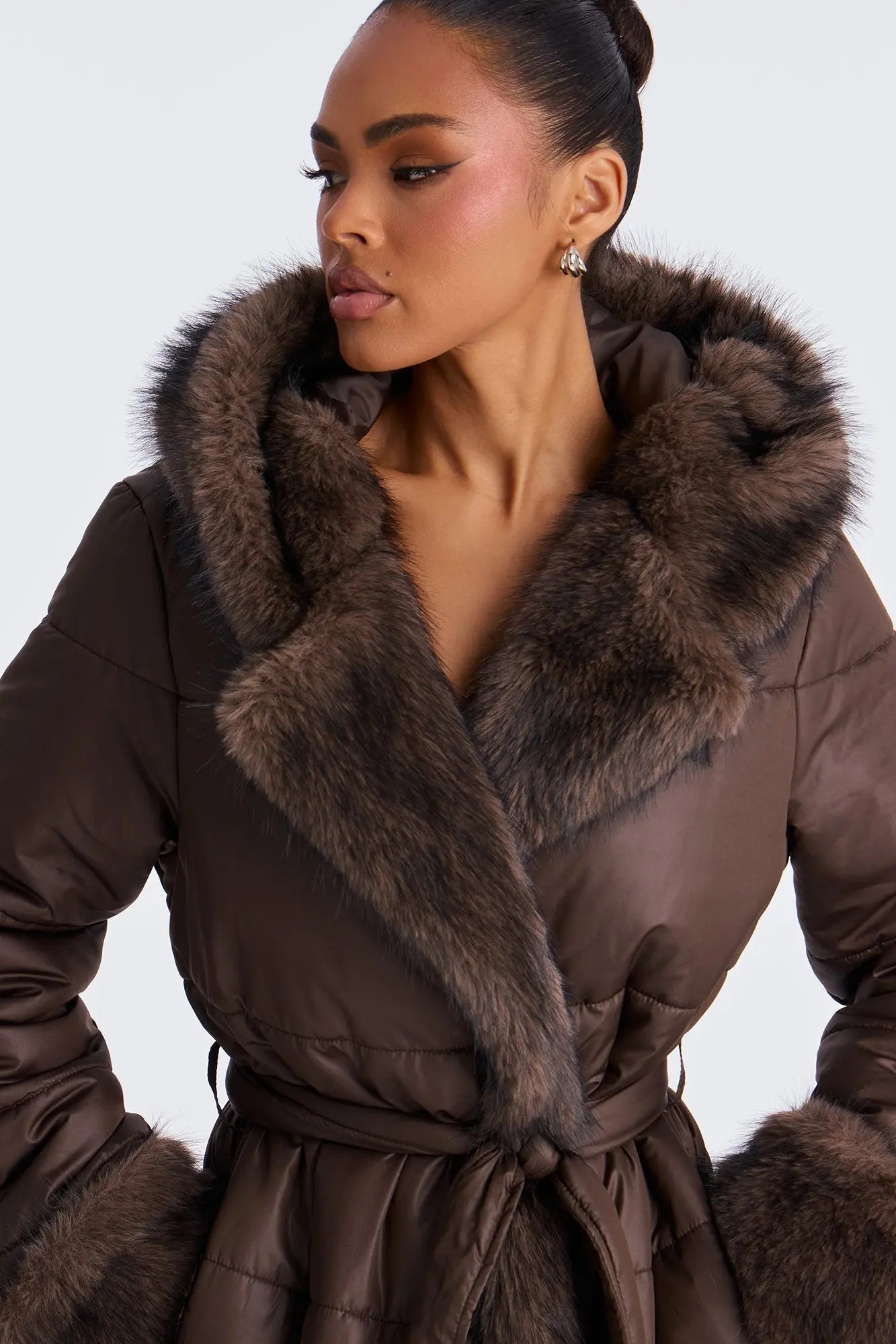 Cabin Escape Fur Trim Puffer Jacket - Chocolate 