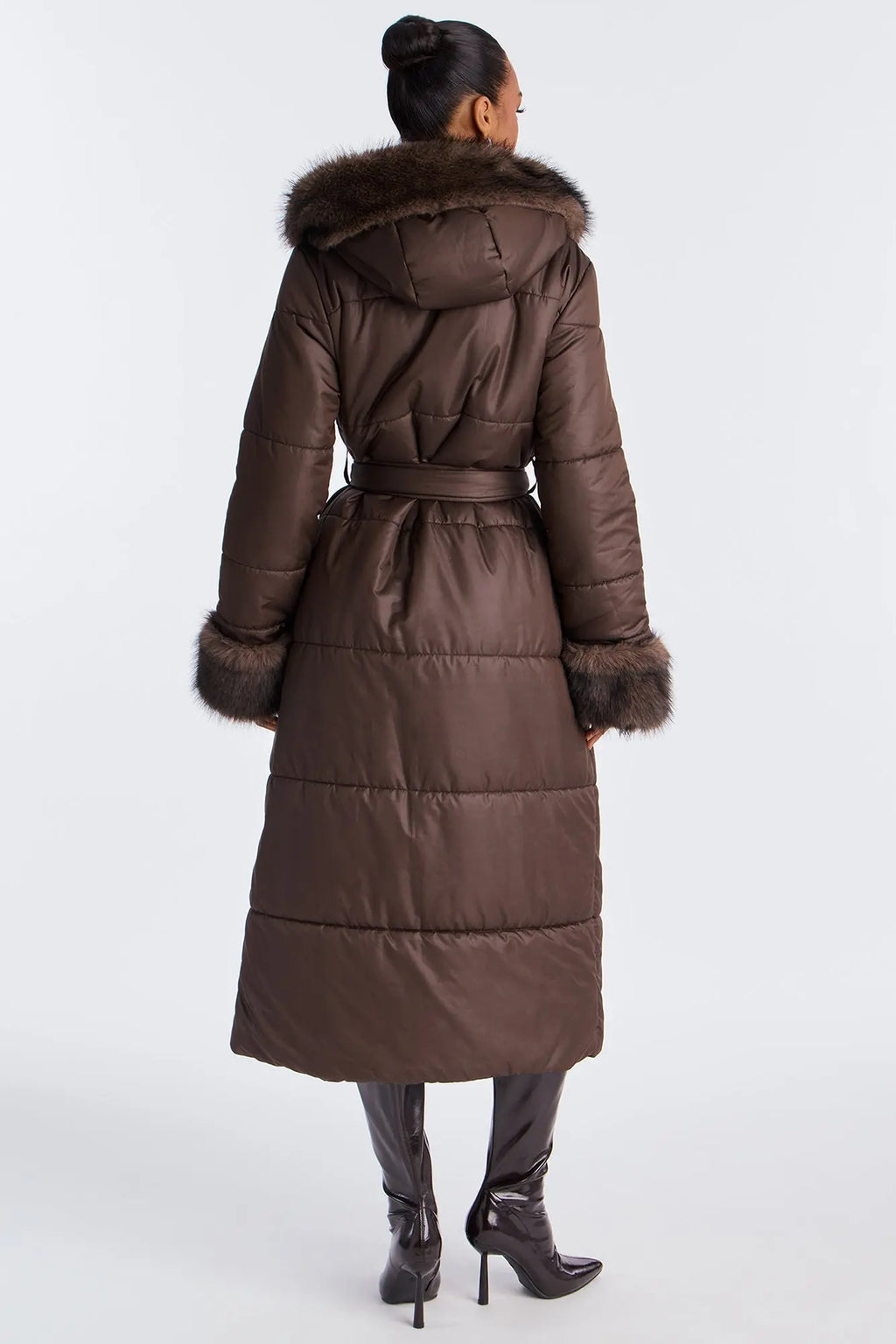 Cabin Escape Fur Trim Puffer Jacket - Chocolate 