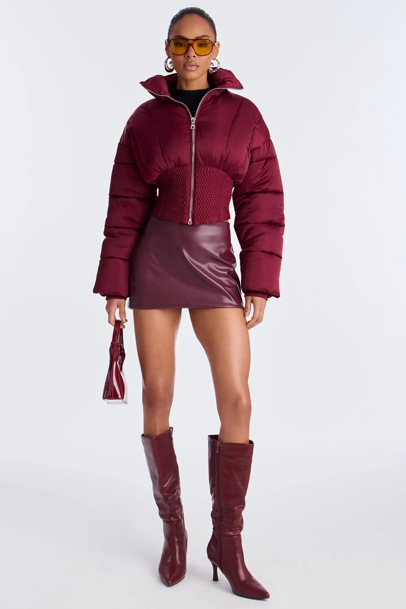 Body Language Corset Puffer Jacket - Burgundy 