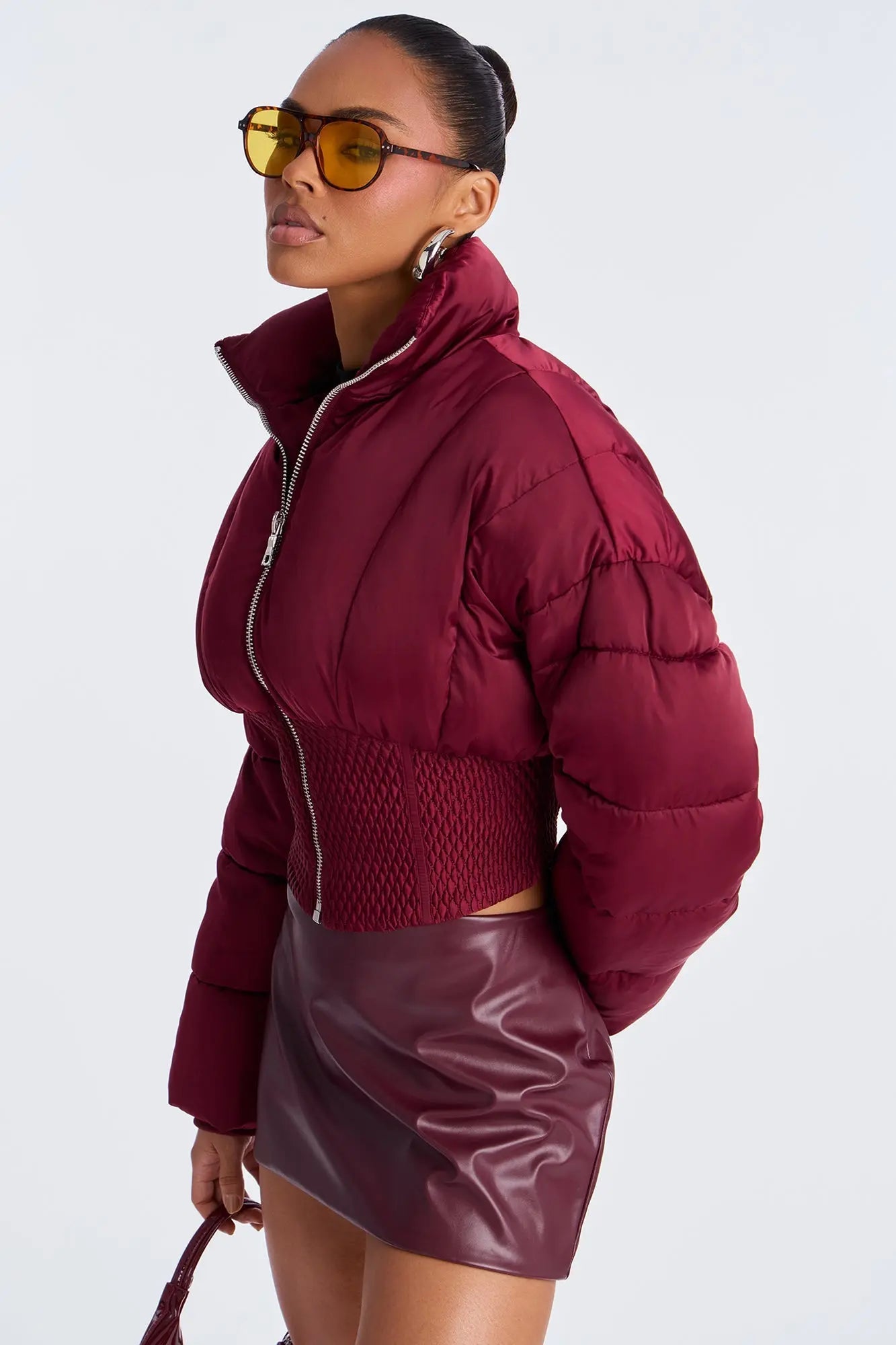 Body Language Corset Puffer Jacket - Burgundy 