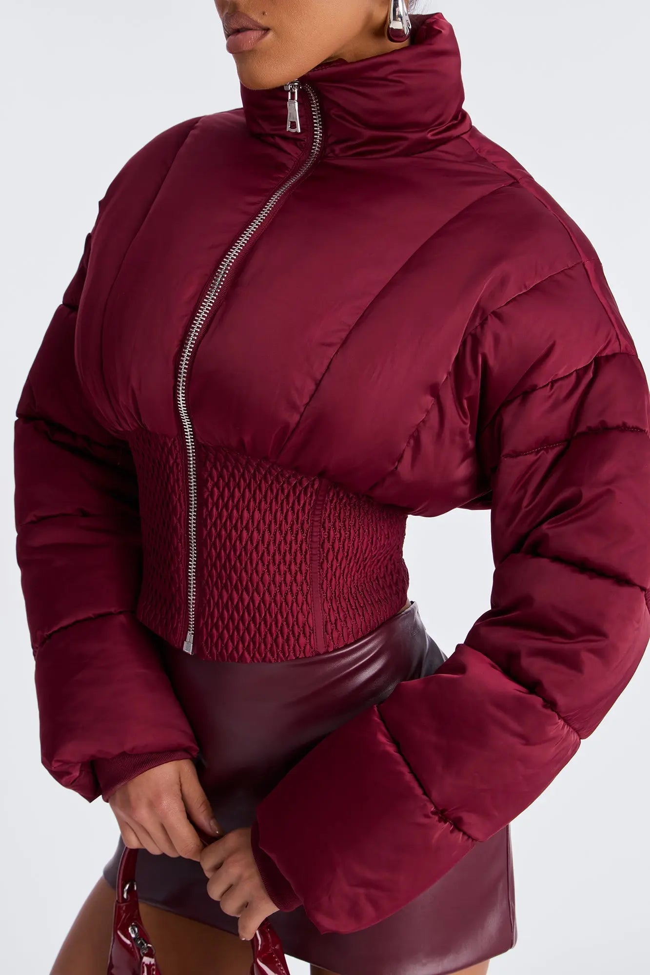 Body Language Corset Puffer Jacket - Burgundy 