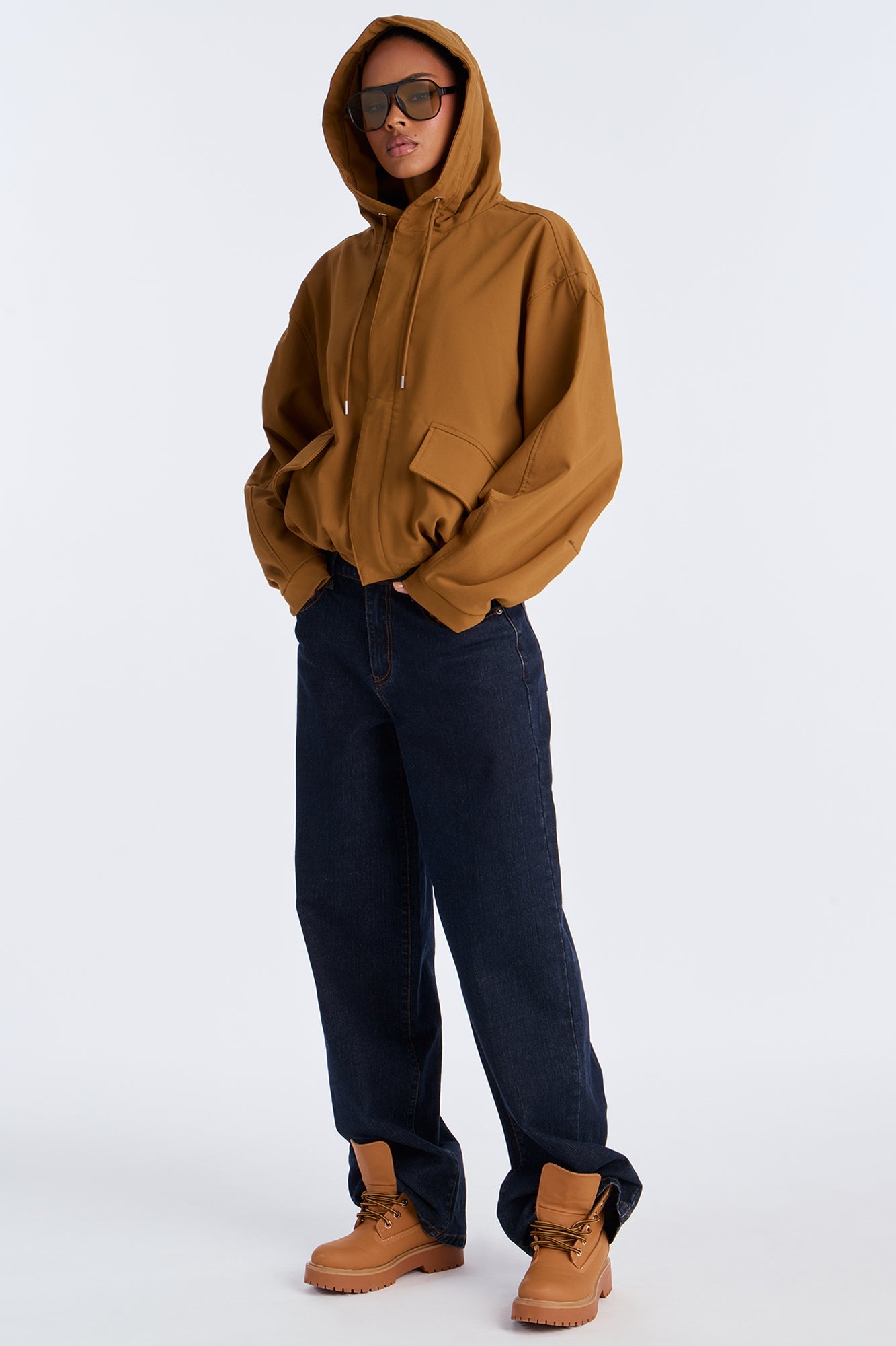 Aiden Nylon Blend Hooded Jacket - Cognac