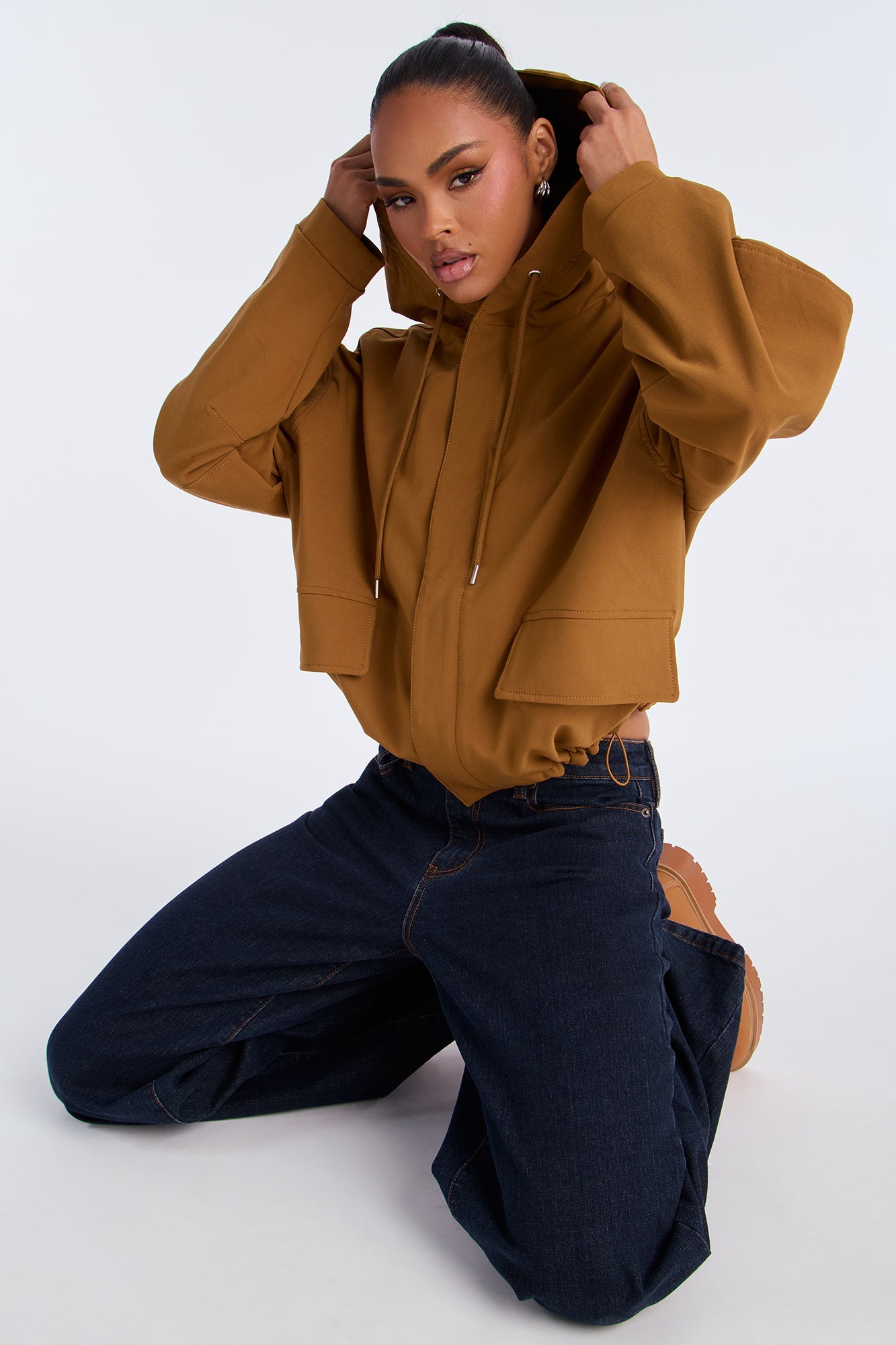 Aiden Nylon Blend Hooded Jacket - Cognac