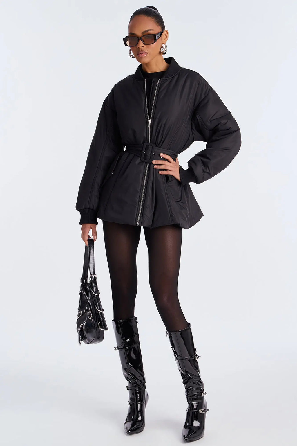 Giana Belted Puffer Jacket - Black 
