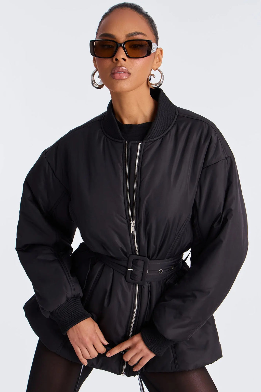 Giana Belted Puffer Jacket - Black 